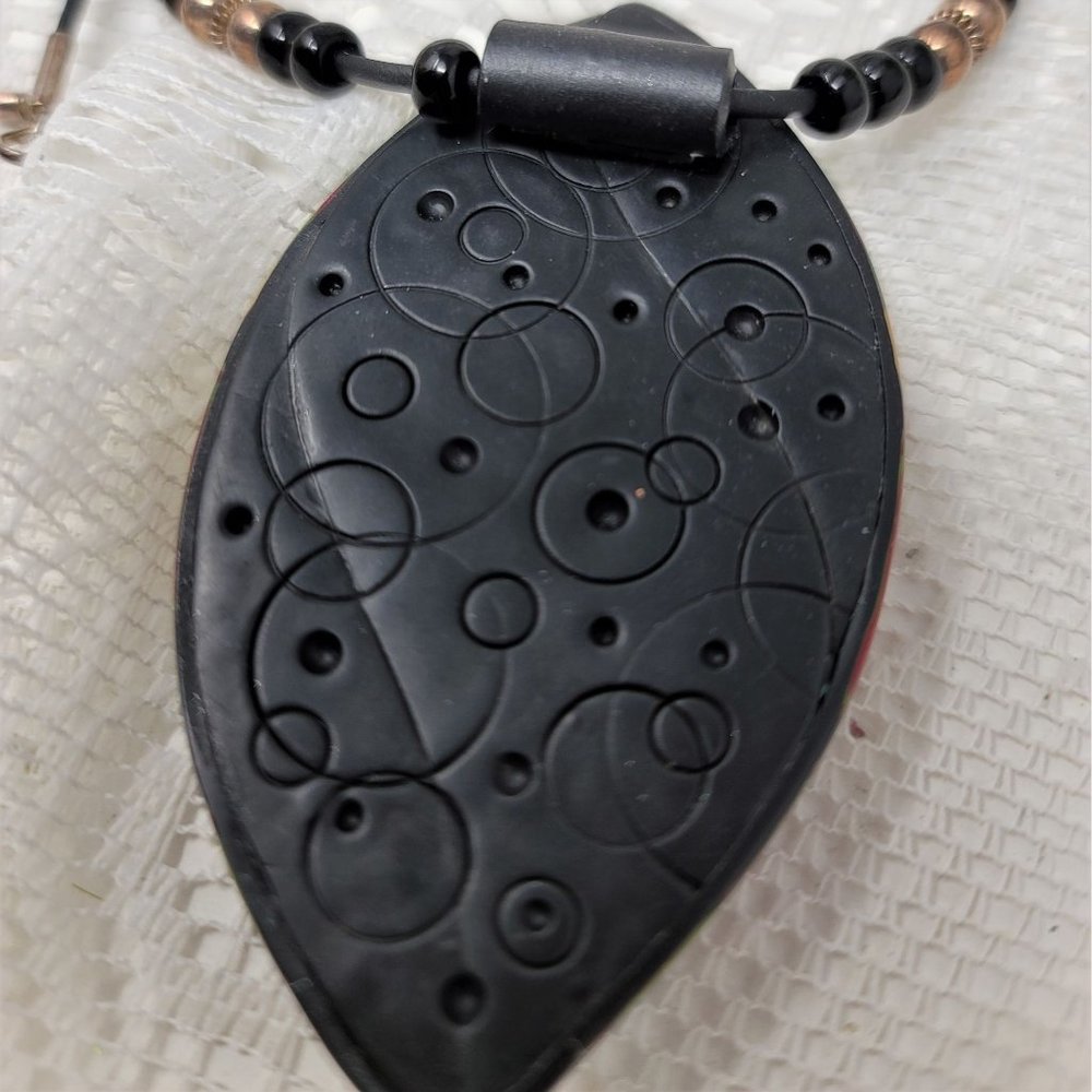 Modern Clay Colorful Necklace w/ Black Cord - Picture 9 of 9